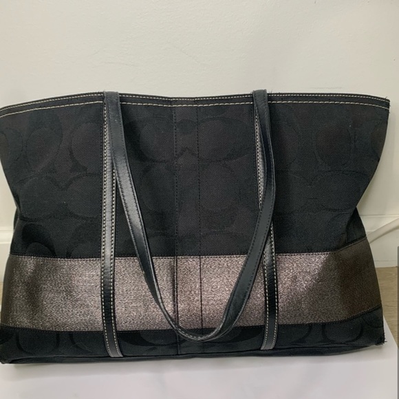 Coach Signature Stripe Tote Shoulder Bag - Picture 4 of 15